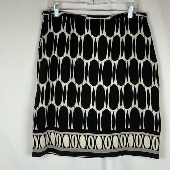 Silk Land 100% Silk With Black Cream Office Career Date Skirt NWOT Size 12 - Picture 4 of 10